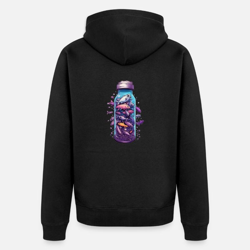 Dessin de bouteille de poisson - Veste à capuche bio Premium Unisexe - noir