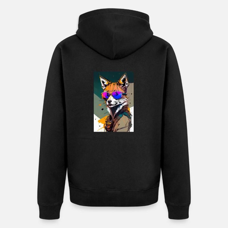 Renard inkpunk avec lunettes de soleil 6 - Veste à capuche bio Premium Unisexe - noir
