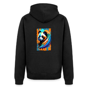Buntes Kunst Potrait Panda 1.2 - Unisex Premium Bio Zip Hoodie - Schwarz - Hinten - Nico (187cm)