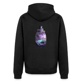 Versunkene Stadt Flasche Zeichnung - Unisex Premium Bio Zip Hoodie - Schwarz - Hinten - Nico (187cm)