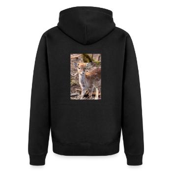 Fallow Deer (in german Damwild or Damhirsch) Dama - Unisex Premium Organic Zip Hoodie - black - Back - Nico (187cm)