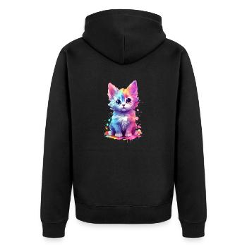 Unique and sweet kitty cat design print idea - Unisex Premium Organic Zip Hoodie - black - Back - Nico (187cm)