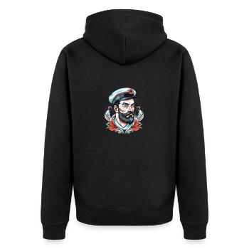 Kapitän Neo Traditional Tattoo Zeichnung - Unisex Premium Bio Zip Hoodie - Schwarz - Hinten - Nico (187cm)