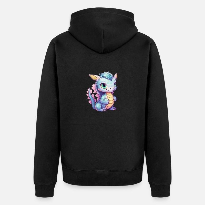 Dragon Kawaii Dessin - Veste à capuche bio Premium Unisexe - noir