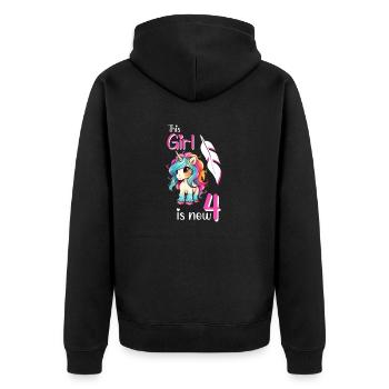 Einhorn Geburtstag 4 Jahre - Unisex Premium Bio Zip Hoodie - Schwarz - Hinten - Nico (187cm)