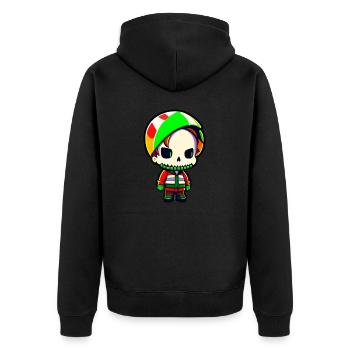 Mehrfarbiger Cartoon-Elf - Unisex Premium Bio Zip Hoodie - Schwarz - Hinten - Nico (187cm)