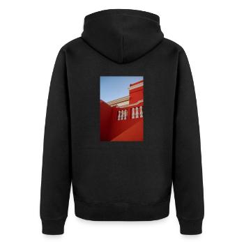 RED House - Unisex Premium Bio Zip Hoodie - Schwarz - Hinten - Nico (187cm)
