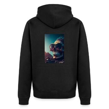 Totenkopf-Sonnenbrille! Einzigartiger Stil, origineller Humor - Unisex Premium Bio Zip Hoodie - Schwarz - Hinten - Nico (187cm)
