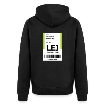 Flughafen Reise Etikett Aufkleber Leipzig LEJ - Unisex Premium Bio Zip Hoodie - Schwarz - Hinten - Nico (187cm)