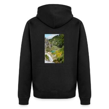 Wasserfall Veliki Slap in den Plitvicer Seen - Unisex Premium Bio Zip Hoodie - Schwarz - Hinten - Nico (187cm)
