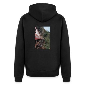train, train - Unisex Premium Organic Zip Hoodie - black - Back - Nico (187cm)