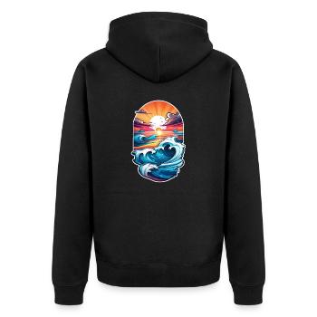 Wave - Sommer - Urlaub - Unisex Premium Bio Zip Hoodie - Schwarz - Hinten - Nico (187cm)