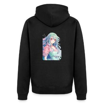 Fille d’anime aux cheveux bleus et verts - Veste à capuche bio Premium Unisexe - noir - Dos - Nico (187cm)