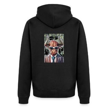 Bull Buisness - Unisex Premium Bio Zip Hoodie - Schwarz - Hinten - Nico (187cm)
