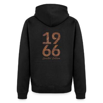 "Vintage 1966: Limited Edition in Rust Look" - Unisex Premium Organic Zip Hoodie - black - Back - Nico (187cm)