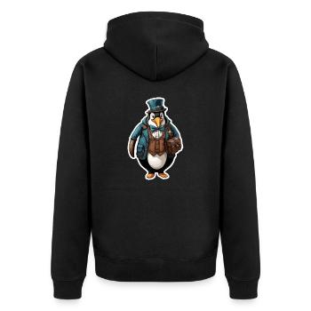Lederhose / Tier / Tracht / Tradition / Pinguin - Unisex Premium Bio Zip Hoodie - Schwarz - Hinten - Nico (187cm)