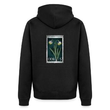 Briefmarke Märzenbecher - Unisex Premium Bio Zip Hoodie - Schwarz - Hinten - Nico (187cm)