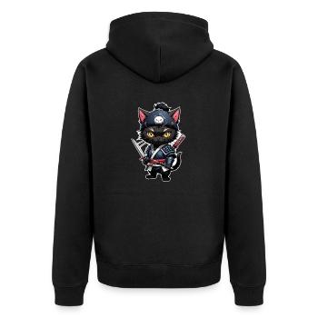 Ninja Katze - Samurai Kätzchen - Unisex Premium Bio Zip Hoodie - Schwarz - Hinten - Nico (187cm)