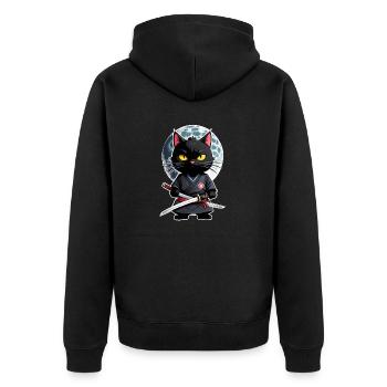 Ninja Cat - Samurai Kitten - Unisex Premium Organic Zip Hoodie - black - Back - Nico (187cm)