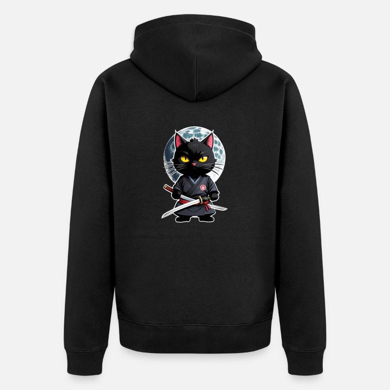 Ninja Cat - Samurai Kitten - Unisex Premium Organic Zip Hoodie - black