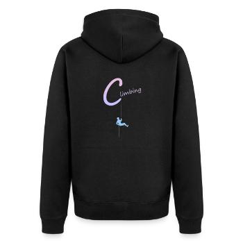 climbing, abseilen, klettern, kletterer - Unisex Premium Bio Zip Hoodie - Schwarz - Hinten - Nico (187cm)