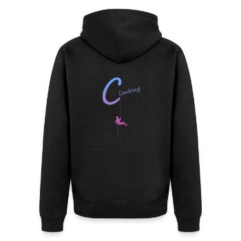 climbing, abseilen, klettern, kletterer - Unisex Premium Bio Zip Hoodie - Schwarz - Hinten - Nico (187cm)