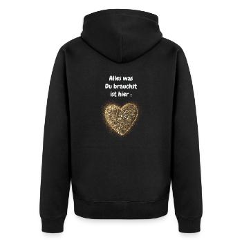 Alles was Du brauchst... - Unisex Premium Bio Zip Hoodie - Schwarz - Hinten - Nico (187cm)