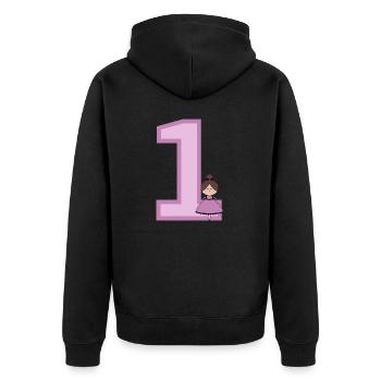 Zahl 1 - Unisex Premium Bio Zip Hoodie - Schwarz - Hinten - Nico (187cm)