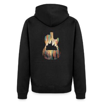 Neuschwanstein auf Bunter Gitarre - Unisex Premium Bio Zip Hoodie - Schwarz - Hinten - Nico (187cm)