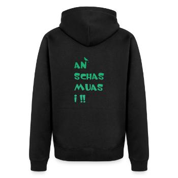 An Schas muas i - Unisex Premium Bio Zip Hoodie - Schwarz - Hinten - Nico (187cm)