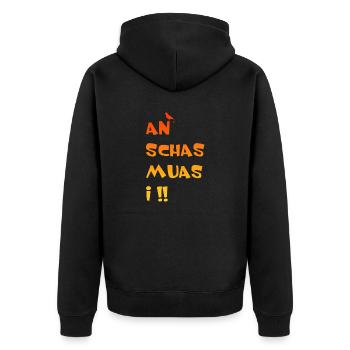 An Schas muas i - Unisex Premium Bio Zip Hoodie - Schwarz - Hinten - Nico (187cm)