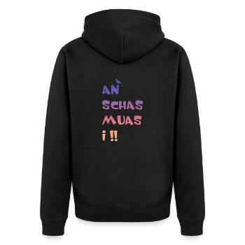 An Schas muas i - Unisex Premium Bio Zip Hoodie - Schwarz - Hinten - Nico (187cm)