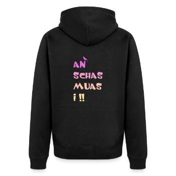 An Schas muas i - Unisex Premium Bio Zip Hoodie - Schwarz - Hinten - Nico (187cm)