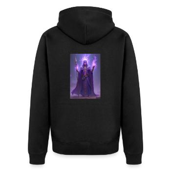 Heka, glowing staff in hand, summoning magic - Unisex Premium Organic Zip Hoodie - black - Back - Nico (187cm)
