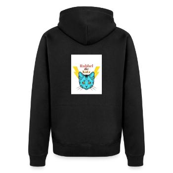 Rubbel die Katz - Unisex Premium Bio Zip Hoodie - Schwarz - Hinten - Nico (187cm)