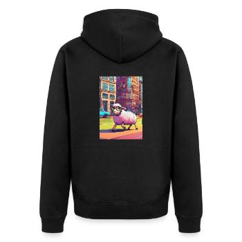 Stadtschaft - Unisex Premium Bio Zip Hoodie - Schwarz - Hinten - Nico (187cm)