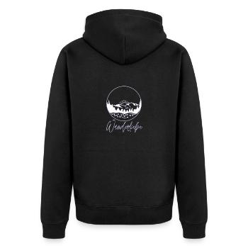 Wanderliebe - Natur, Outdoor, grün - Unisex Premium Bio Zip Hoodie - Schwarz - Hinten - Nico (187cm)