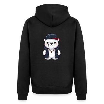 Gangster Eisbär mit Goldkette und Basecap - Unisex Premium Bio Zip Hoodie - Schwarz - Hinten - Nico (187cm)