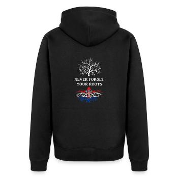 Kroatien Never Forget Your Roots - Unisex Premium Bio Zip Hoodie - Schwarz - Hinten - Nico (187cm)