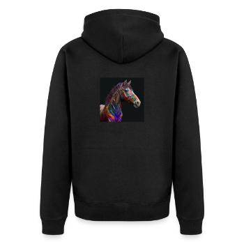Farbiges Pferd, einzigartiges Design - Unisex Premium Bio Zip Hoodie - Schwarz - Hinten - Nico (187cm)