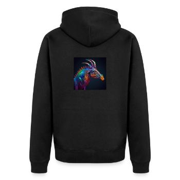 Farbige Kreatur, einzigartiges Design - Unisex Premium Bio Zip Hoodie - Schwarz - Hinten - Nico (187cm)