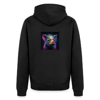 Colored pig with glasses, unique design - Unisex Premium Organic Zip Hoodie - black - Back - Nico (187cm)