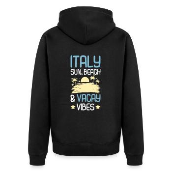 Italien Sommer Spruch - Unisex Premium Bio Zip Hoodie - Schwarz - Hinten - Nico (187cm)