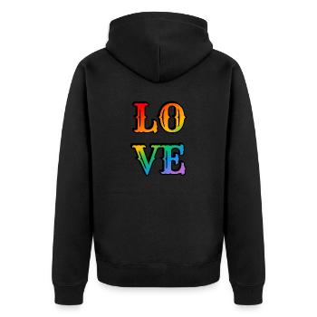 Retro Regenbogen Liebe - Unisex Premium Bio Zip Hoodie - Schwarz - Hinten - Nico (187cm)
