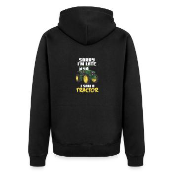Sorry I'm Late I Saw A Tractor - Unisex Premium Bio Zip Hoodie - Schwarz - Hinten - Nico (187cm)