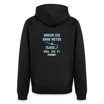 warum ich ohne motor fliege - Unisex Premium Bio Zip Hoodie - Schwarz - Hinten - Nico (187cm)