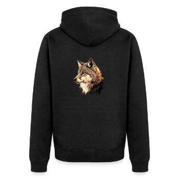 Wolf - Unisex Premium Organic Zip Hoodie - black - Back - Nico (187cm)