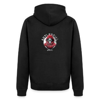 Anti Social Skull Logo Graffiti with Drips Design - Unisex Premium Organic Zip Hoodie - black - Back - Nico (187cm)