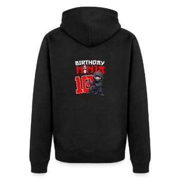 Kids Birthday Ninja Shirt -10 Year Old Ninja Birth - Unisex Premium Bio Zip Hoodie - Schwarz - Hinten - Nico (187cm)