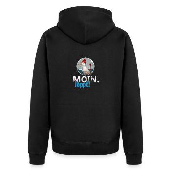 moin - Unisex Premium Bio Zip Hoodie - Schwarz - Hinten - Nico (187cm)